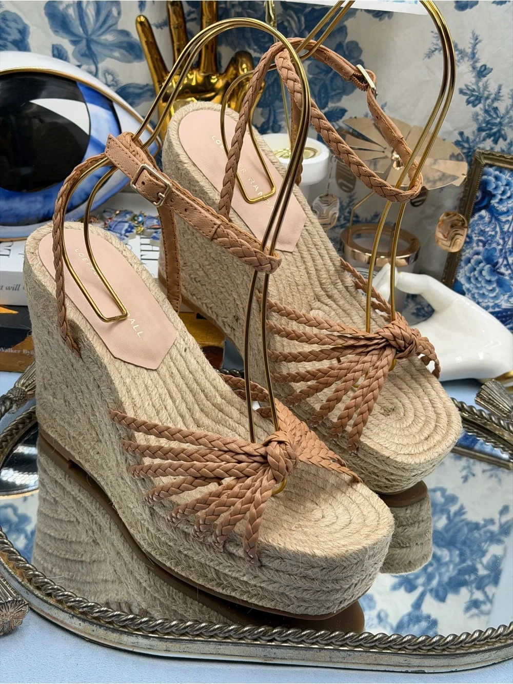 🆕 LOEFFLER RANDALL 🧿 NWOB Pamela Mignon Knot Braid Leather Wedge, Dune - Sz 9